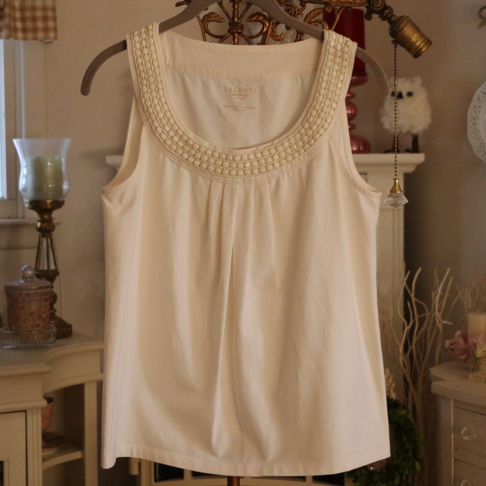 Talbots Off-White Colored Beaded Tank Top
